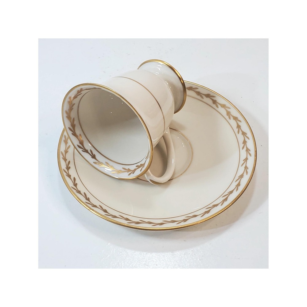 Vtg Franciscan Beverly Demitasse Cup and Saucer Gold Trim Made in California MCM - Picture 2 of 10